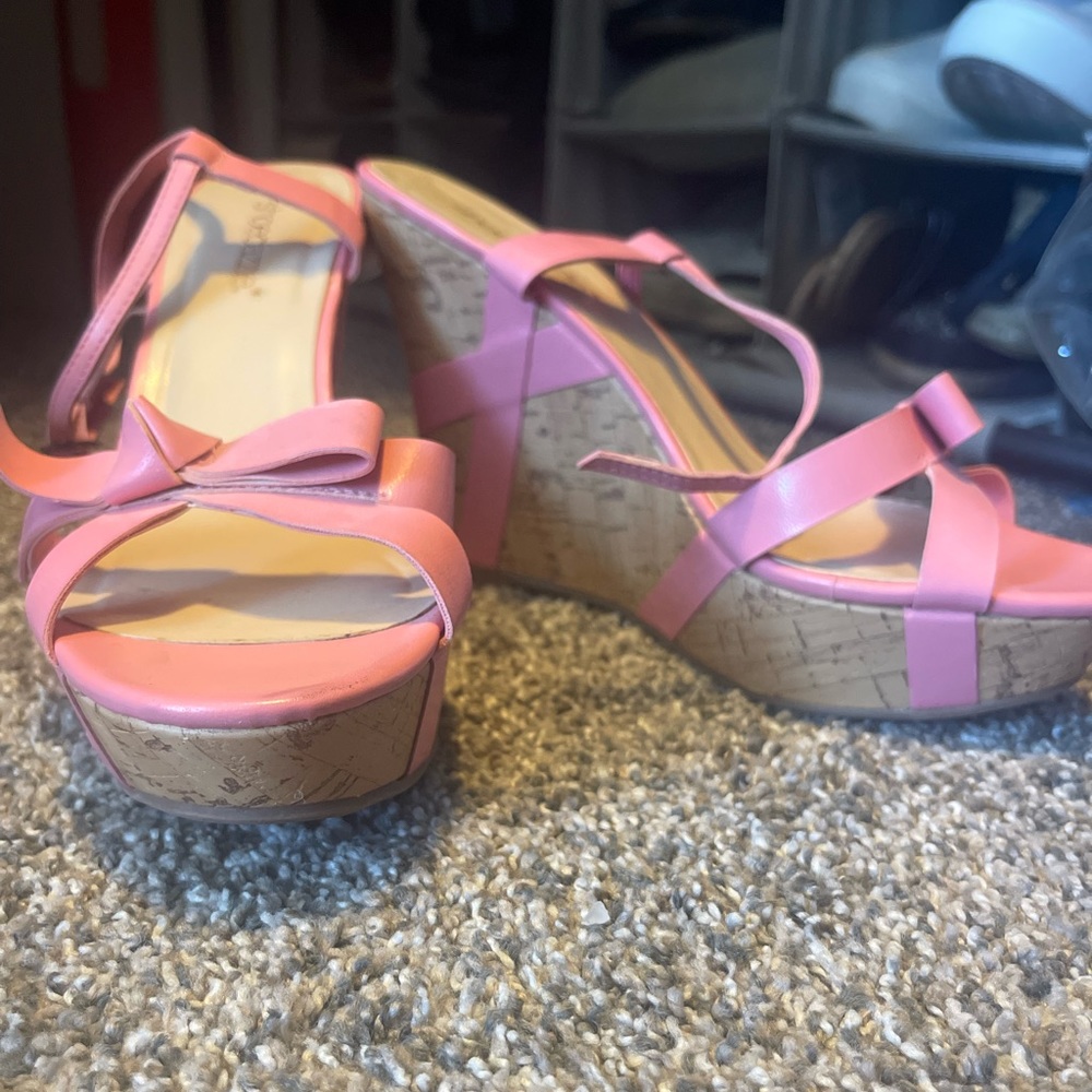 Pink Wedge Shoes with a Bow around the ankle size 6.5 women’s